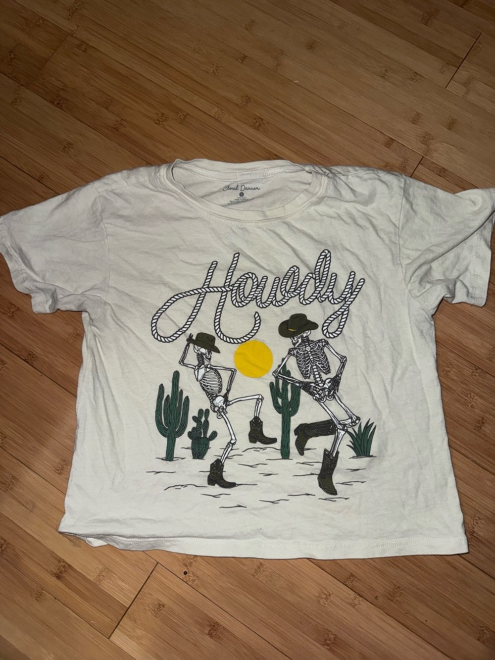 Howdy Skeleton Graphic Crop Top - White